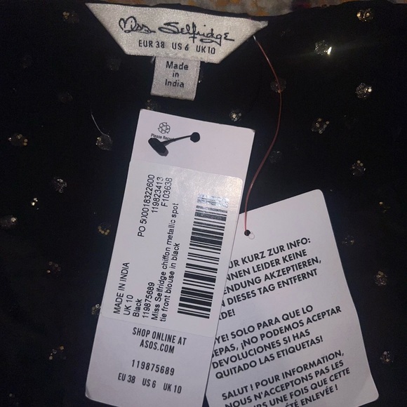 ASOS sheer black tire front top with gold detail - Picture 3 of 3